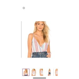 L'Academie The Rioja Bodysuit in Red Monaco Multi color Stripe Medium Blue White